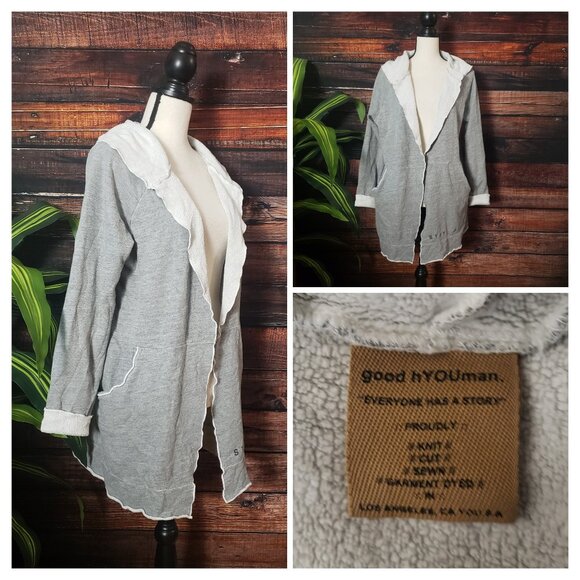 Good hYOUman Hooded Cardigan Sweatshirt Medium Stay Positive Gray Made in USA - Picture 1 of 11